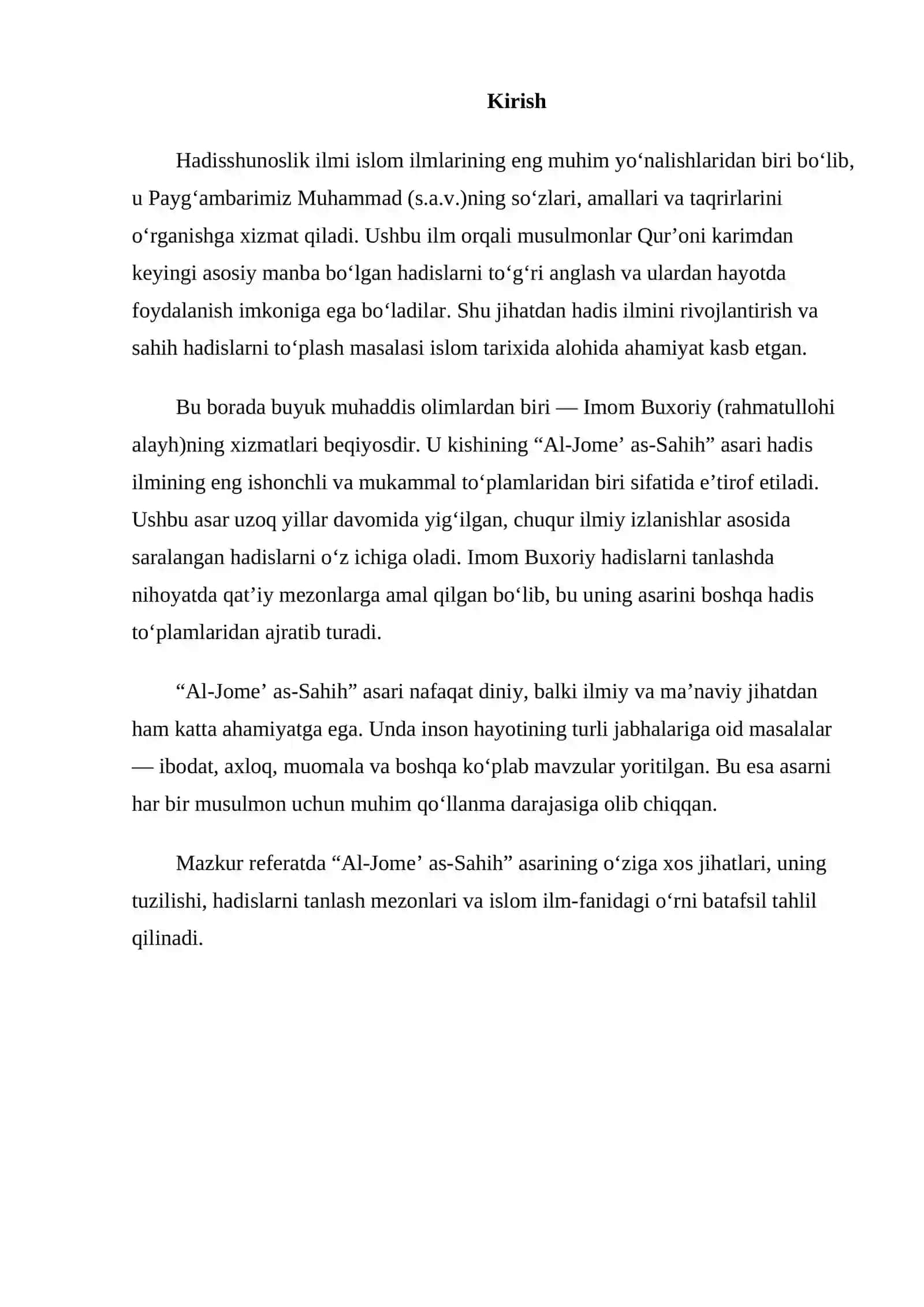 “Al-Jomeʼ as-Sahih” asarining o‘ziga xos jihatlari 2