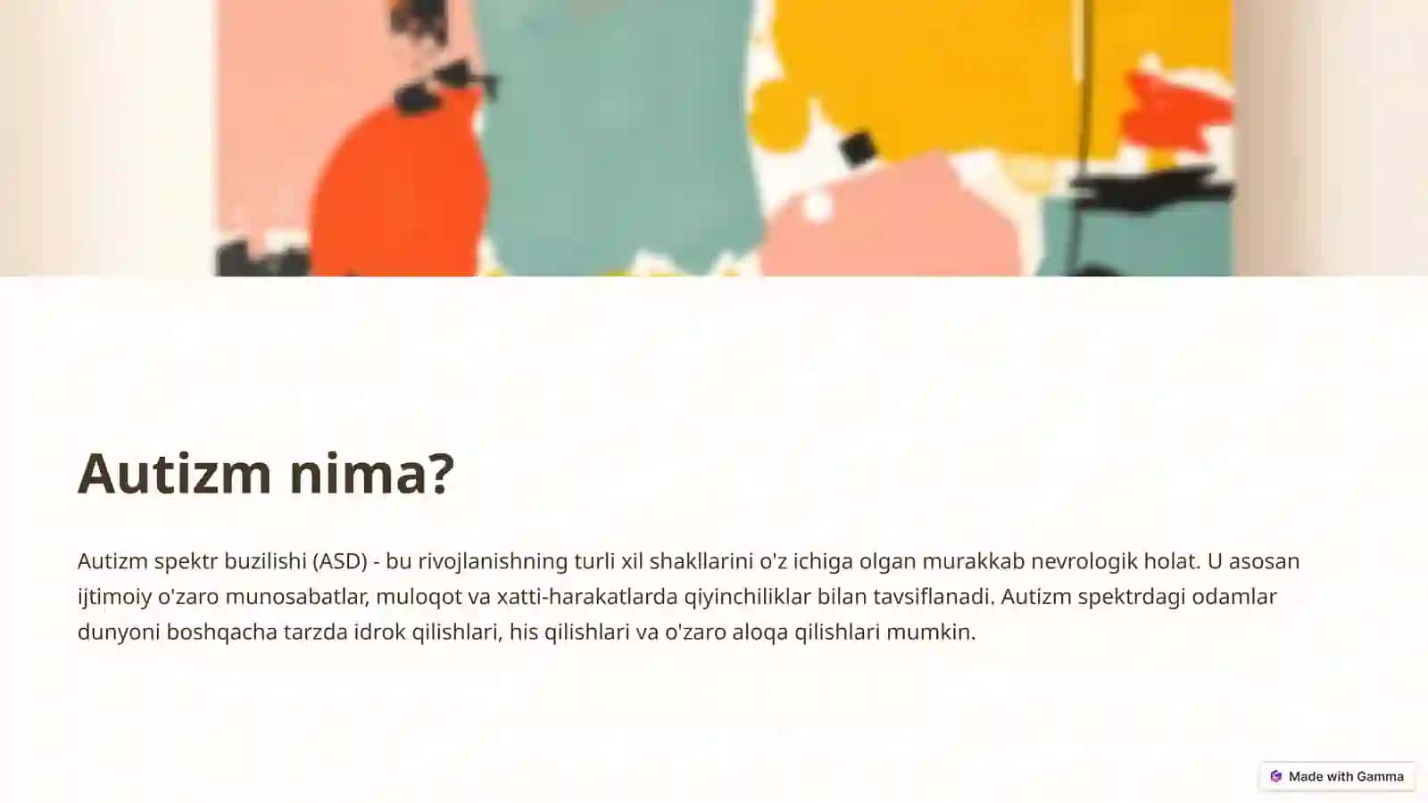 Autizm kasalligi haqida 2