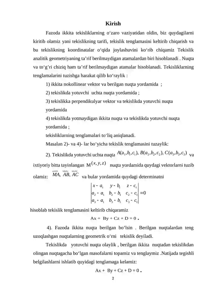 Ikki tekislikning o’zaro vaziyati 2