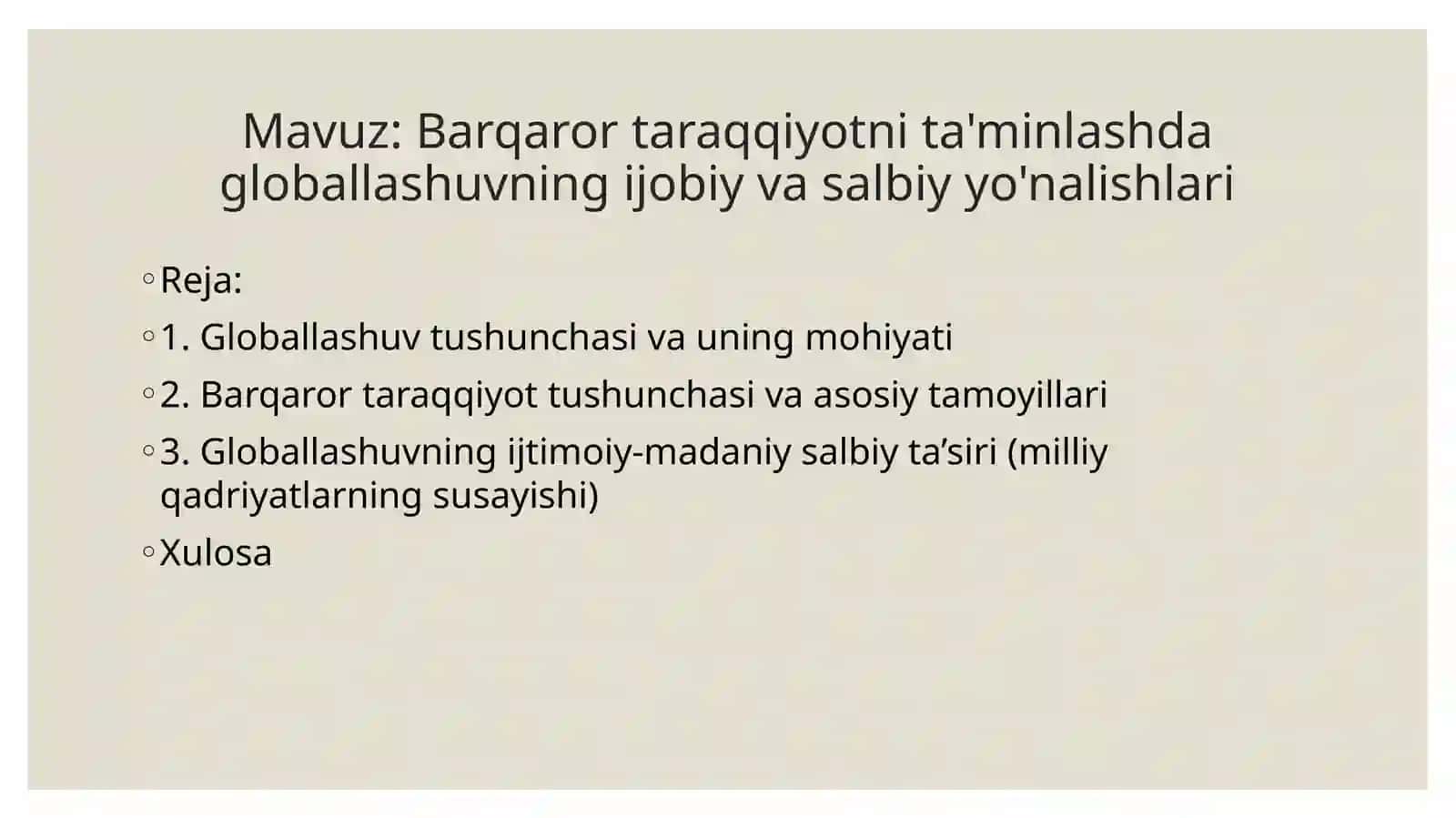 Barqaror taraqqiyot va globallashuv 2