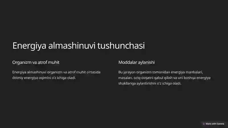 Energiya almashinuvini bowqarilishi 2