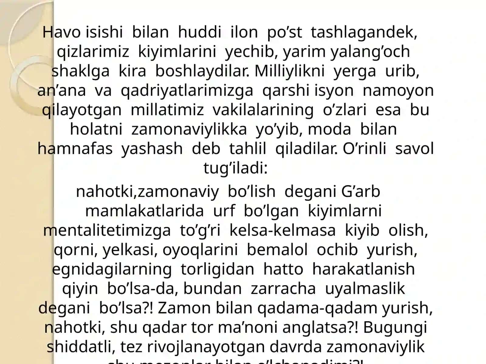 Zamonaviy o`zbek qizlarining axloqi 2