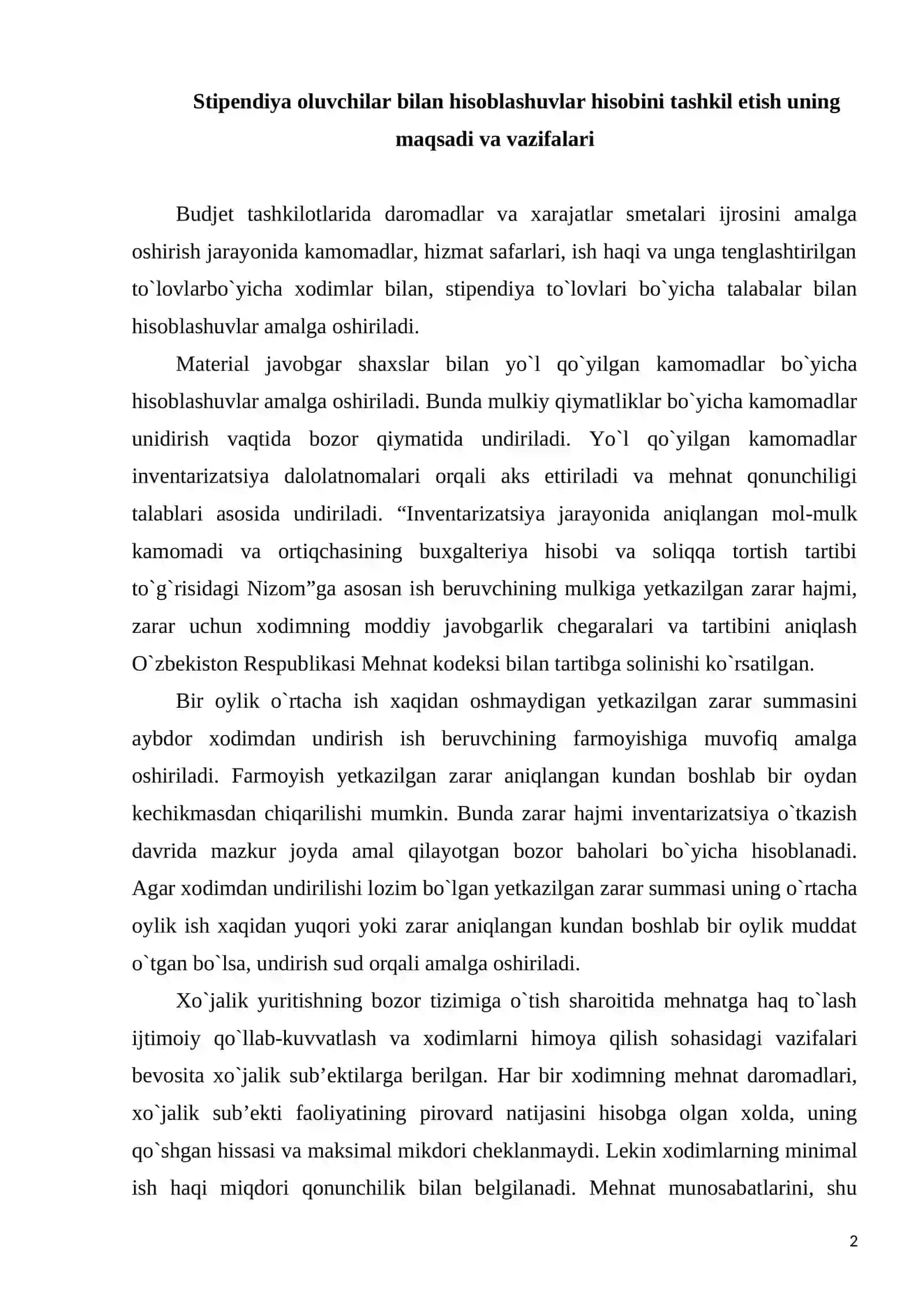 Byudjet tashkilotlarida stipendiya  oluvchilar bilan hisoblashuvlar hisobi 2
