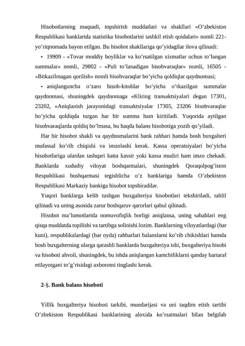 Banklarning buxgalteriya hisobotlari 2