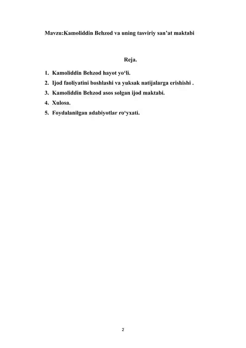 Kamoliddin Behzod va uning tasviriy san’at maktabi 2