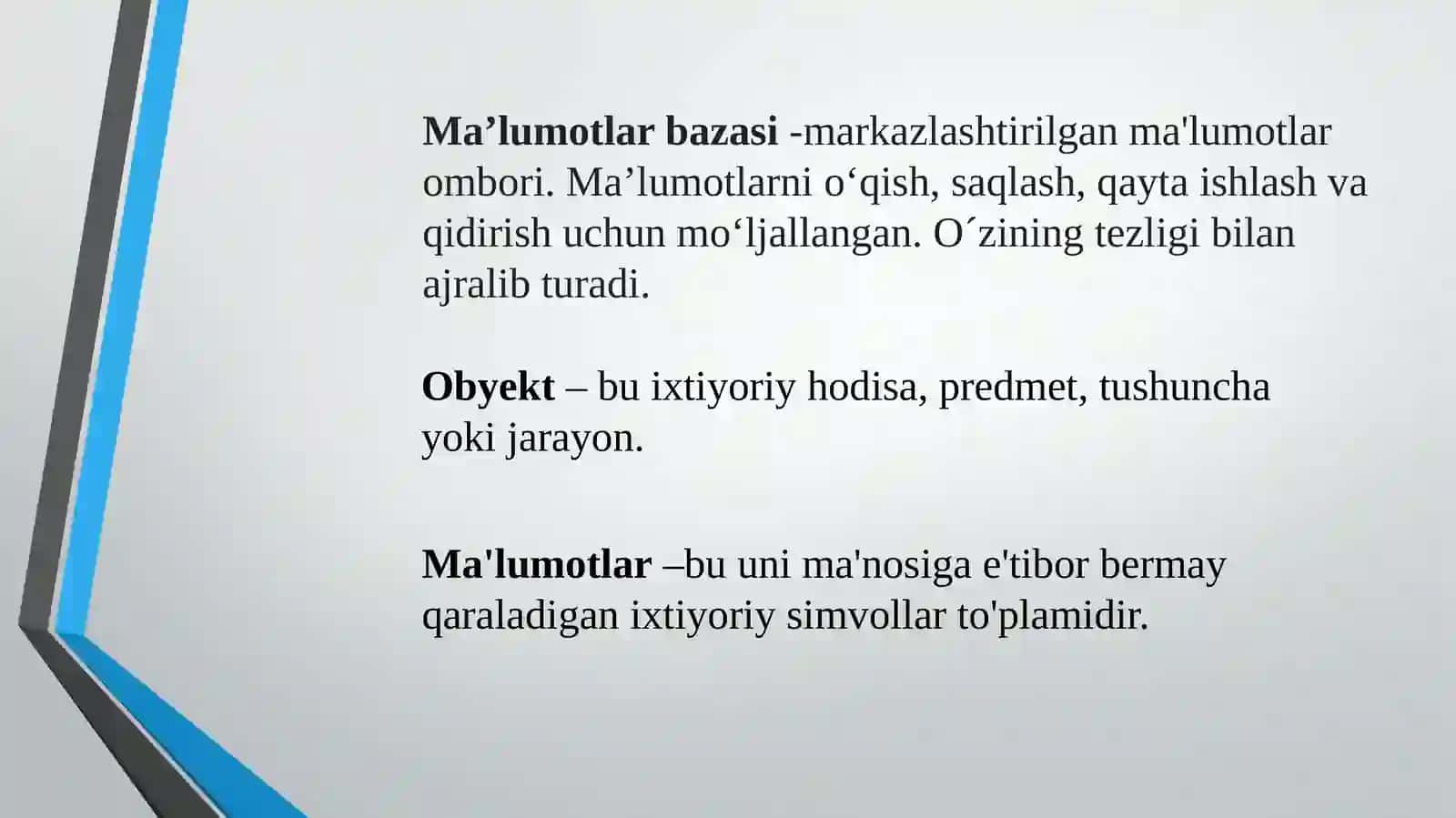 Ob'ektga yo'naltirilgan ma'lumotlar bazasi 2
