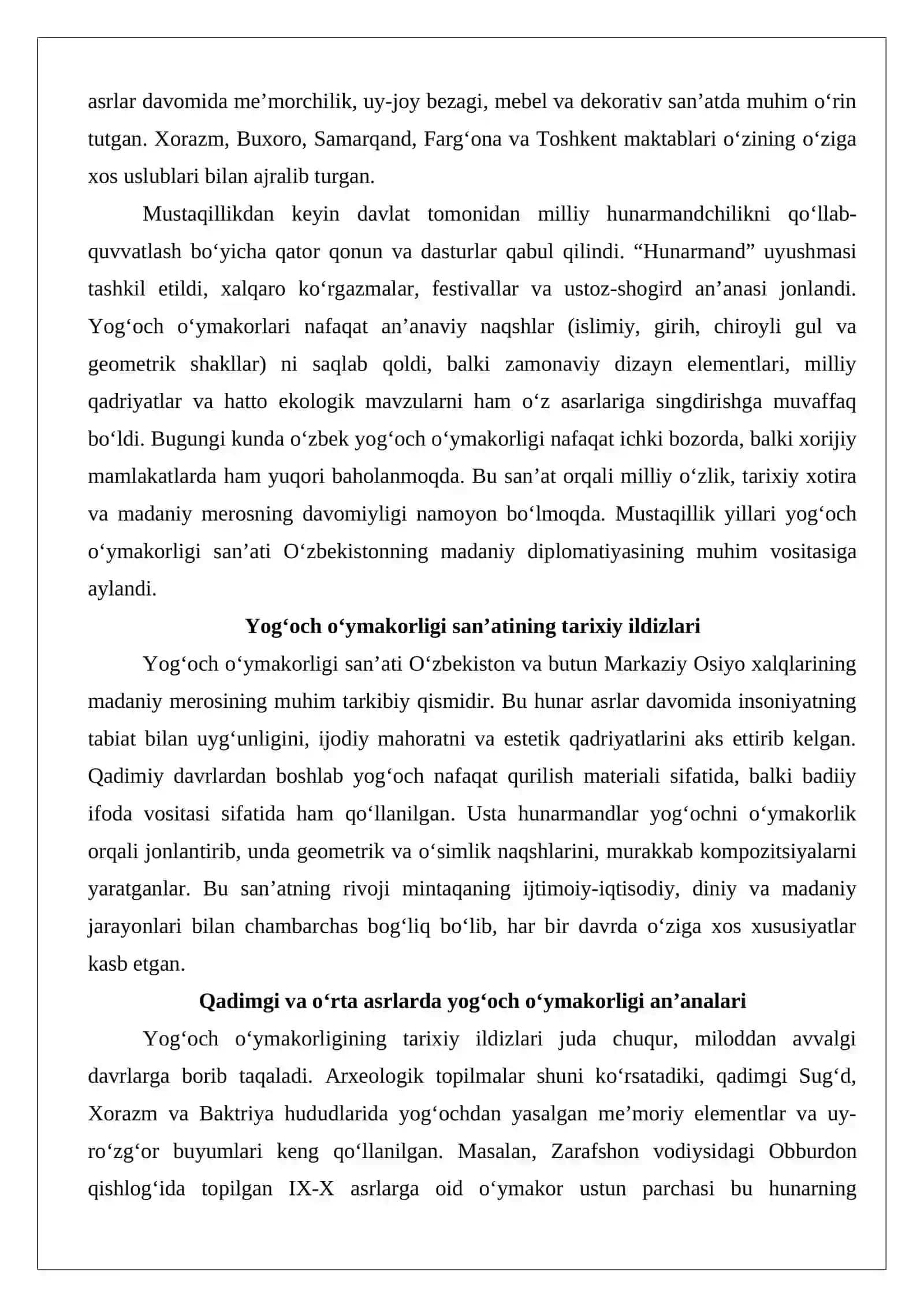 Mustaqillik yillarida yog‘och o‘ymakorligi san’ati 2