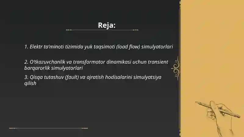 Elektr taminoti tizimida qoʻllanuvchi simulyatorlar 2