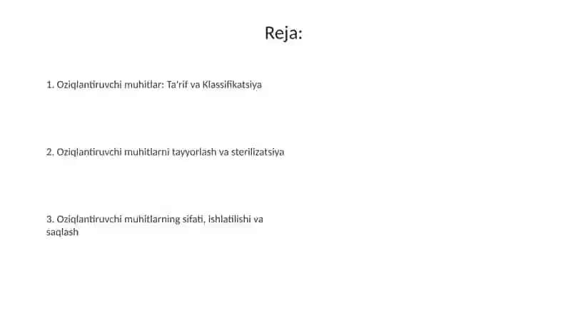 Oziqlantiruvchi muhitlar, tasnifi 2