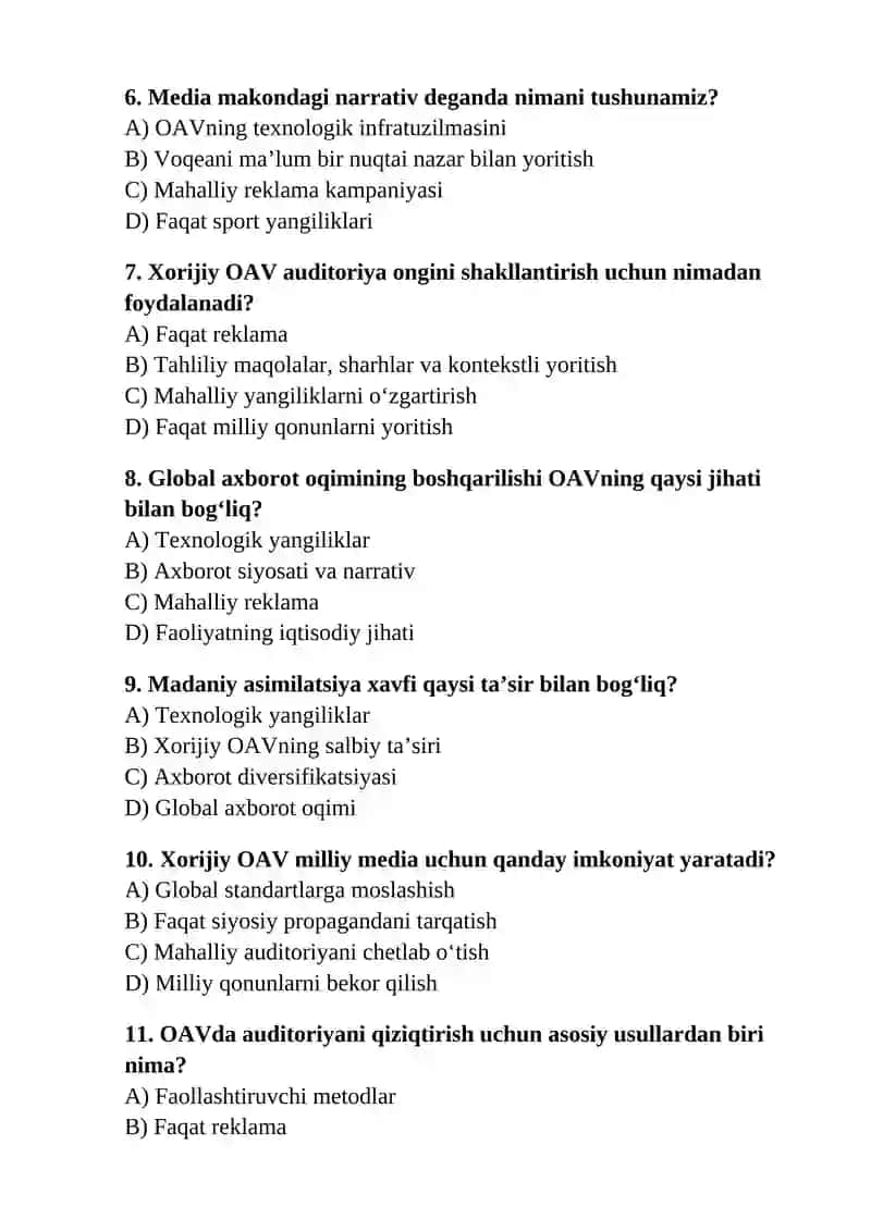 Xorijiy OAVning media makondagi o‘rni 2