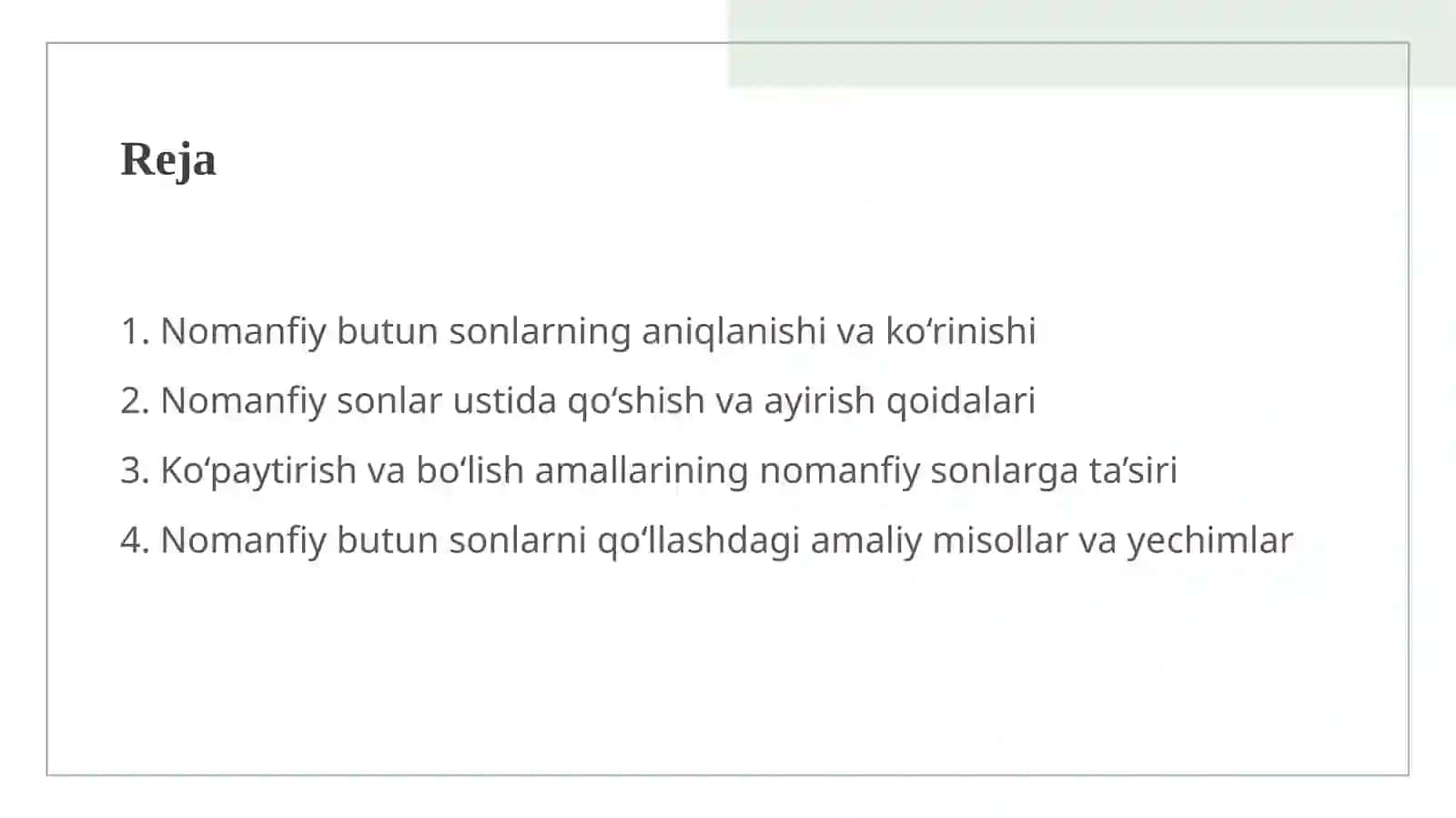 Nomanfiy butun sonlar ustida arifmetik amallar 2