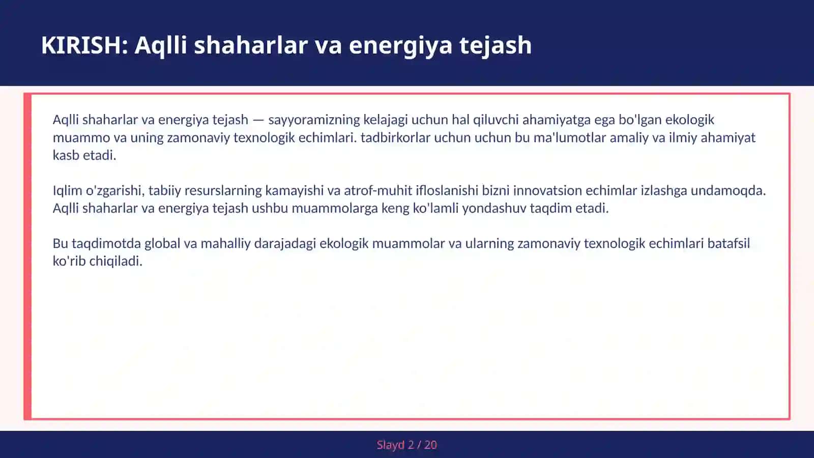 Aqlli shaharlar va energiya tejash 2