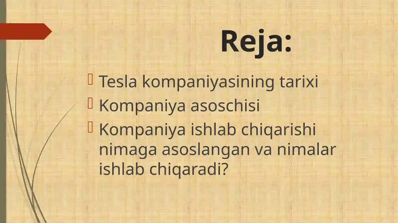 Mavzu: "Tesla" kompaniyasi haqida 2