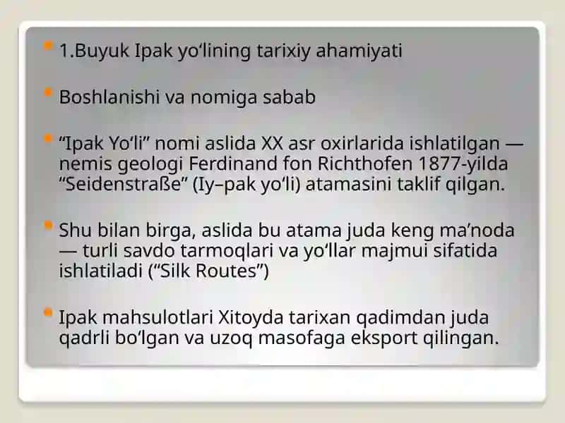 Buyuk Ipak yo’li va hozirgi zamon. O’zbekistonning turizm salohiyati 2