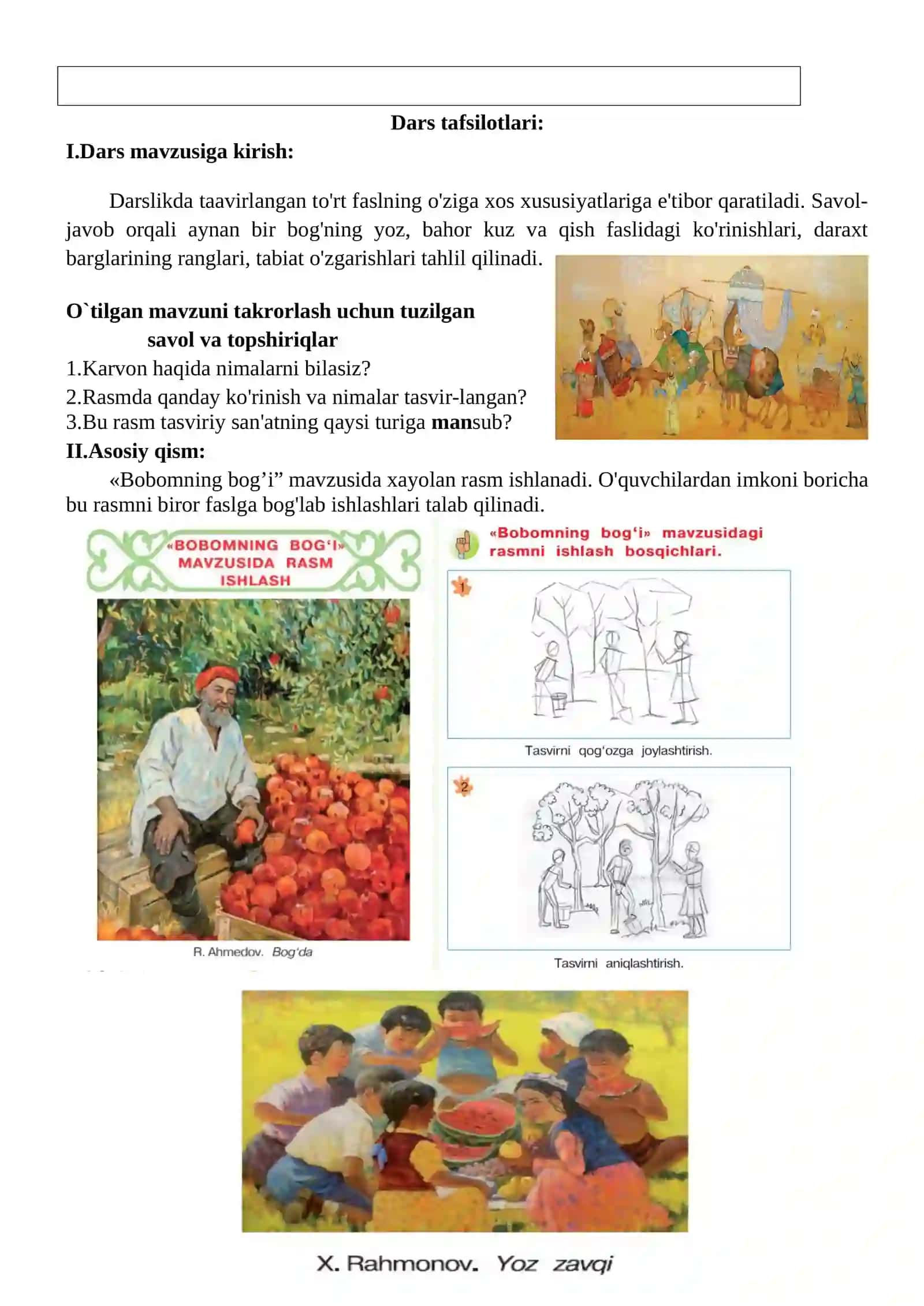 2-sinf Tasviriy san'at Bobomning bog'i mavzusida rasm ishlash dars ishlanma 2