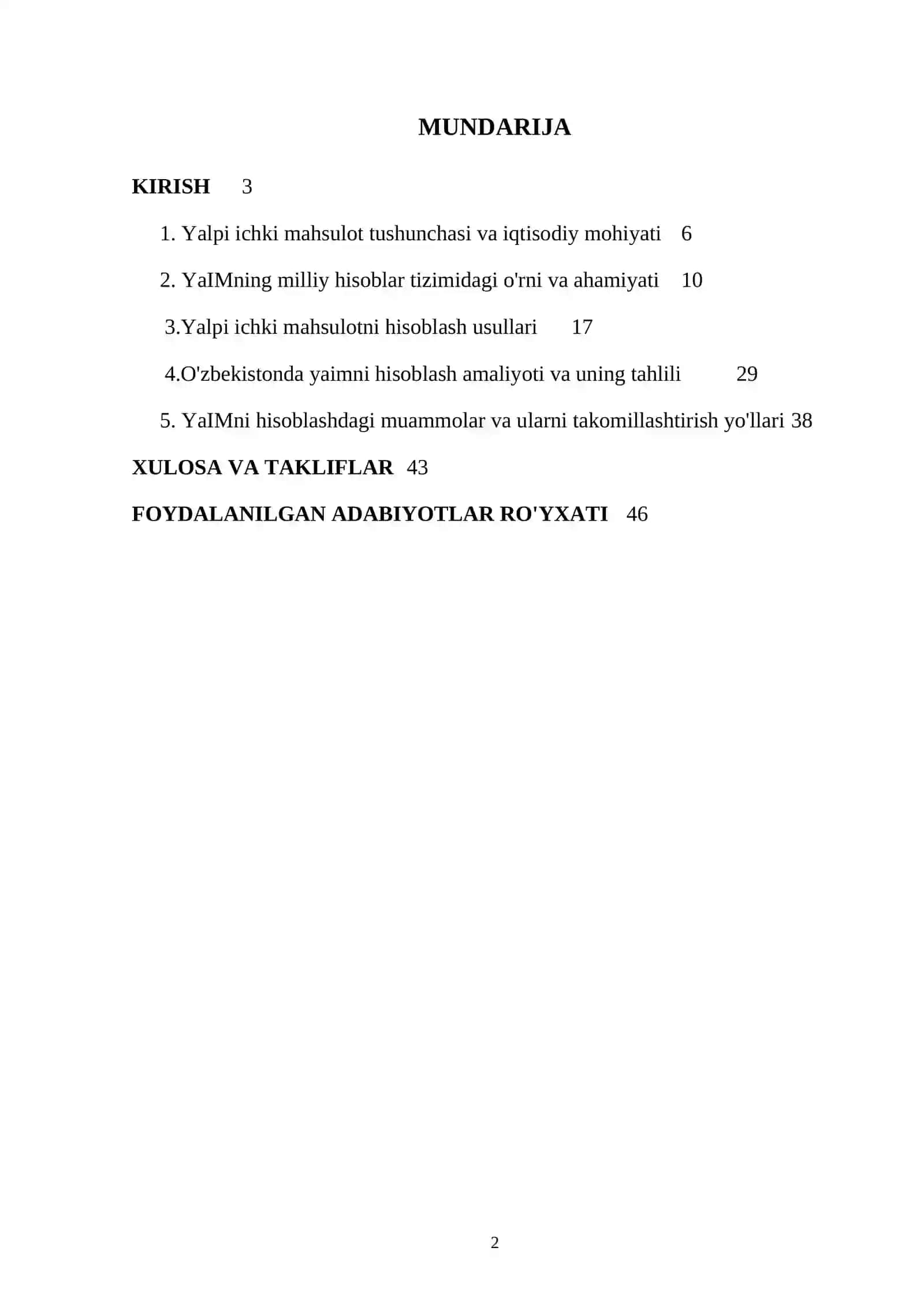 "YALPI ICHKI MAHSULOT VA UNI HISOBLASH USULLARI" 2