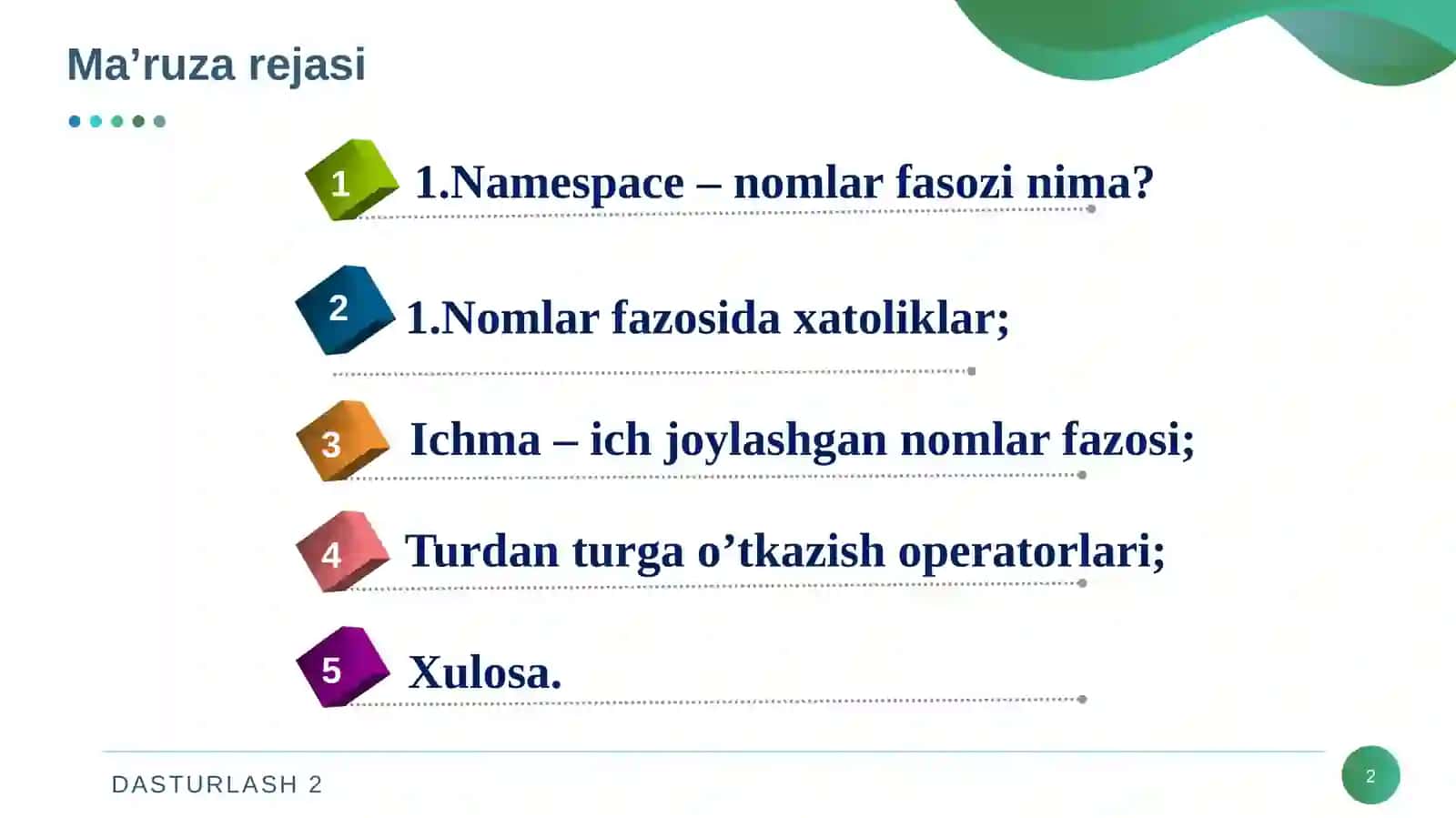 Noma’lum tiplar va noma’lum nomlar fazosi 2
