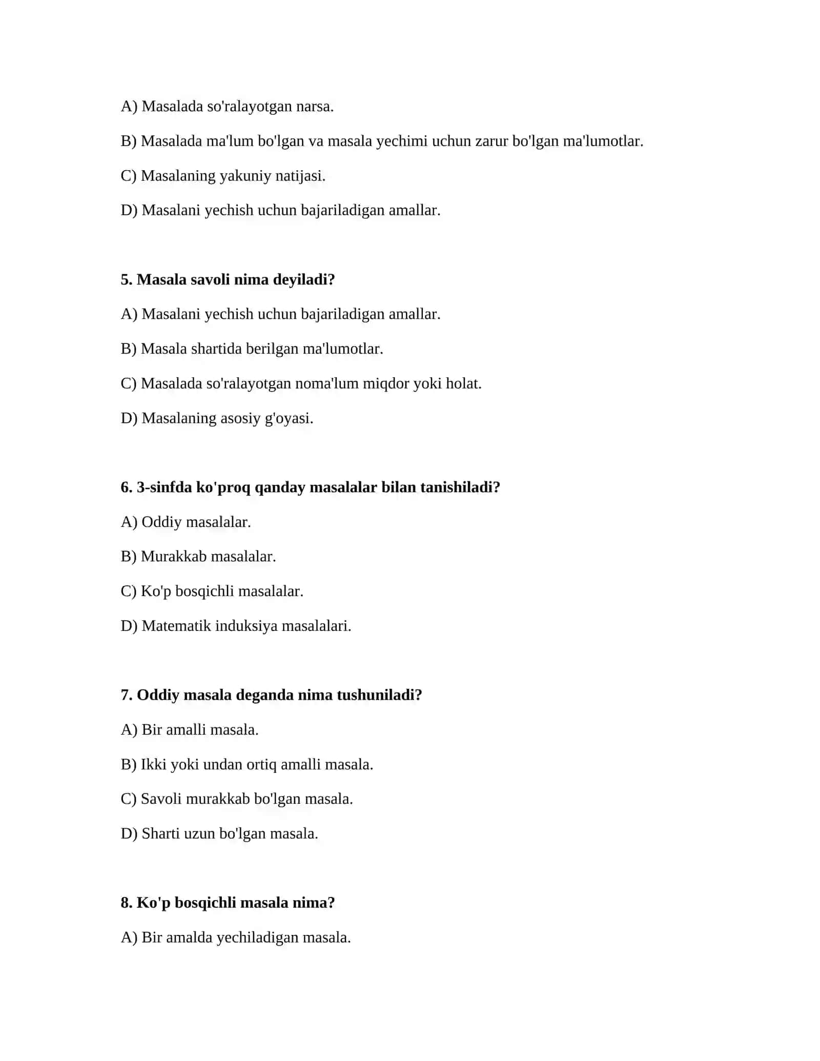 Arifmetik masalalar yechishga oʻrgatish metodikasi.Masala va uning tarkibi.3-sinf misolida 2