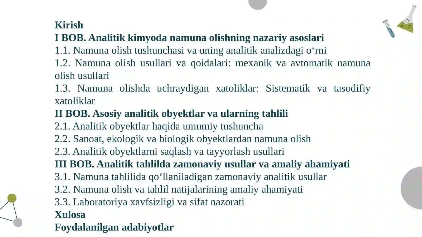 Namuna olash va asosiy analitik obyektlar 2