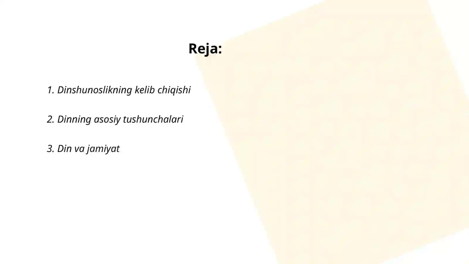 Dinshunoslik faniga kirish 2