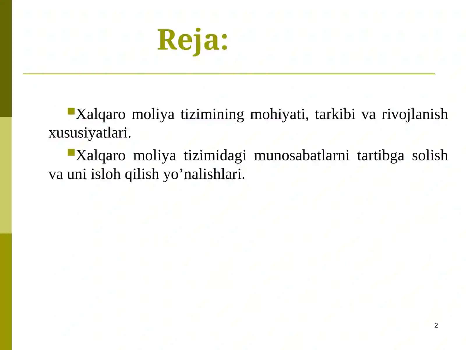 XALQARO MOLIYA TIZIMI 2