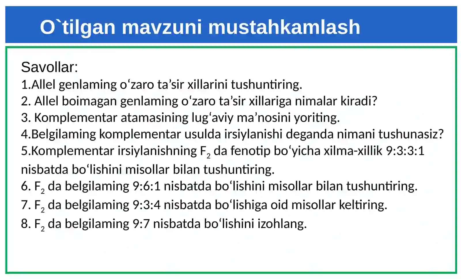 Noallel genlar epistasis irsiylanishi 2