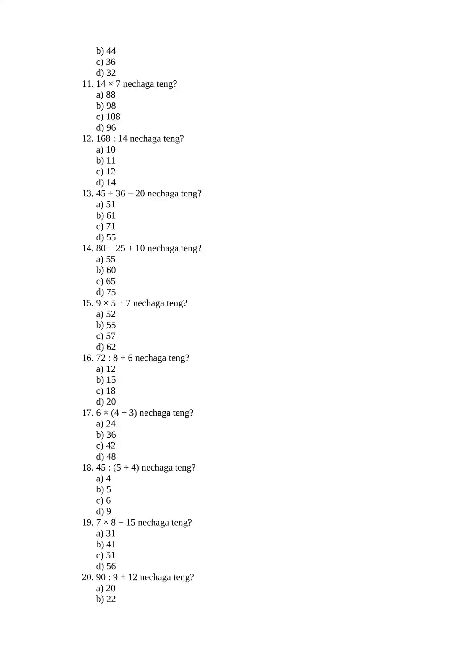 7-SINF MATEMATIKA — 200+ TA TEST 2