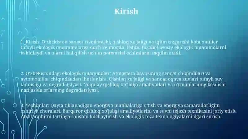 O'zbekistonda Ekologik Muhit Muammolar Va Yechimlar 2