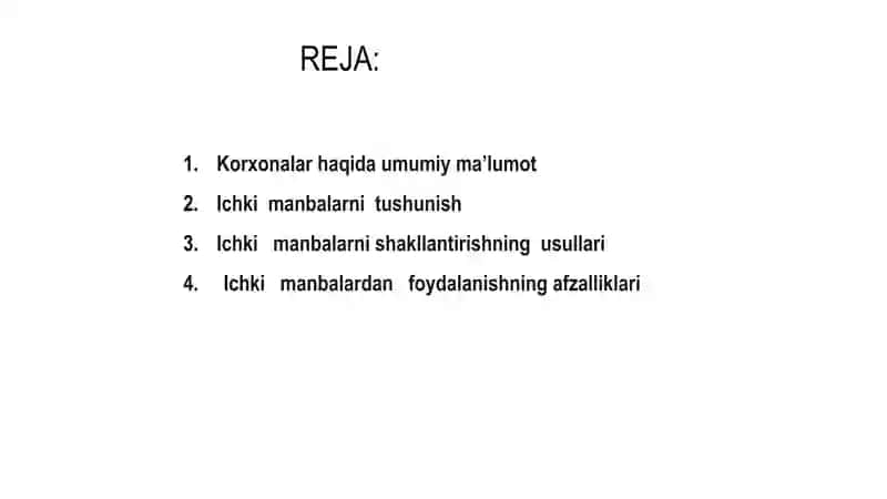 Korxonalarda o'z mablagʻlarini shakllantirishning ichki manbalaridan foydalanish 2