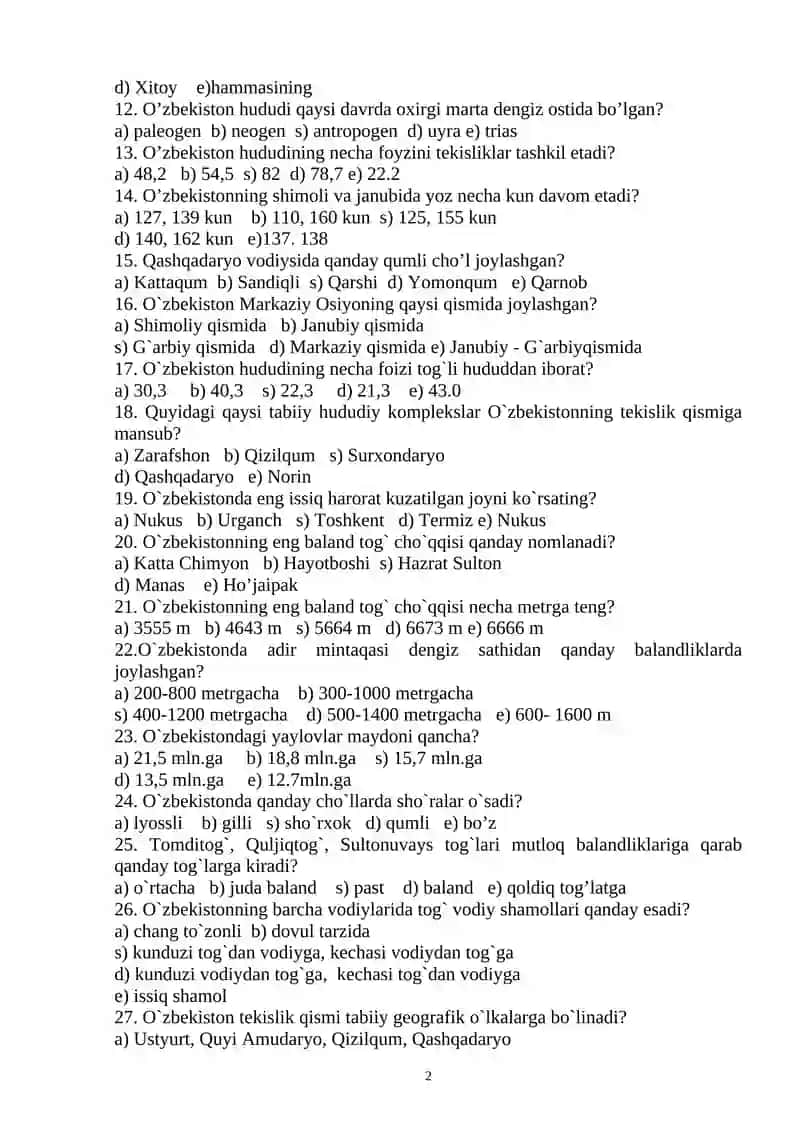O’ZBЕКISTОN TАBIIY GЕОGRАFIYASI 2