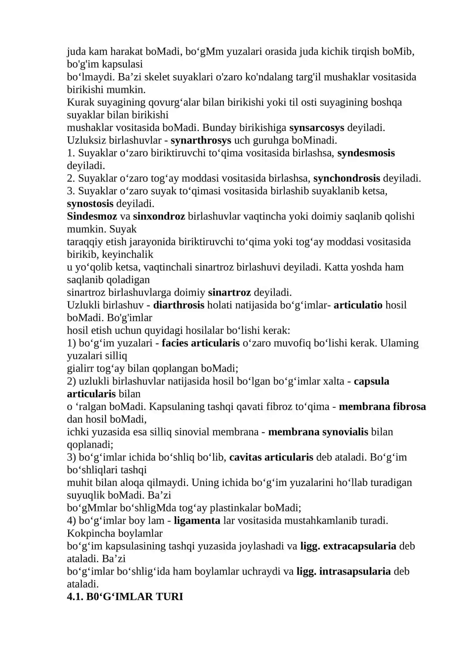 Sindesmologiya. Suyaklarning o'zaro birikishi 2