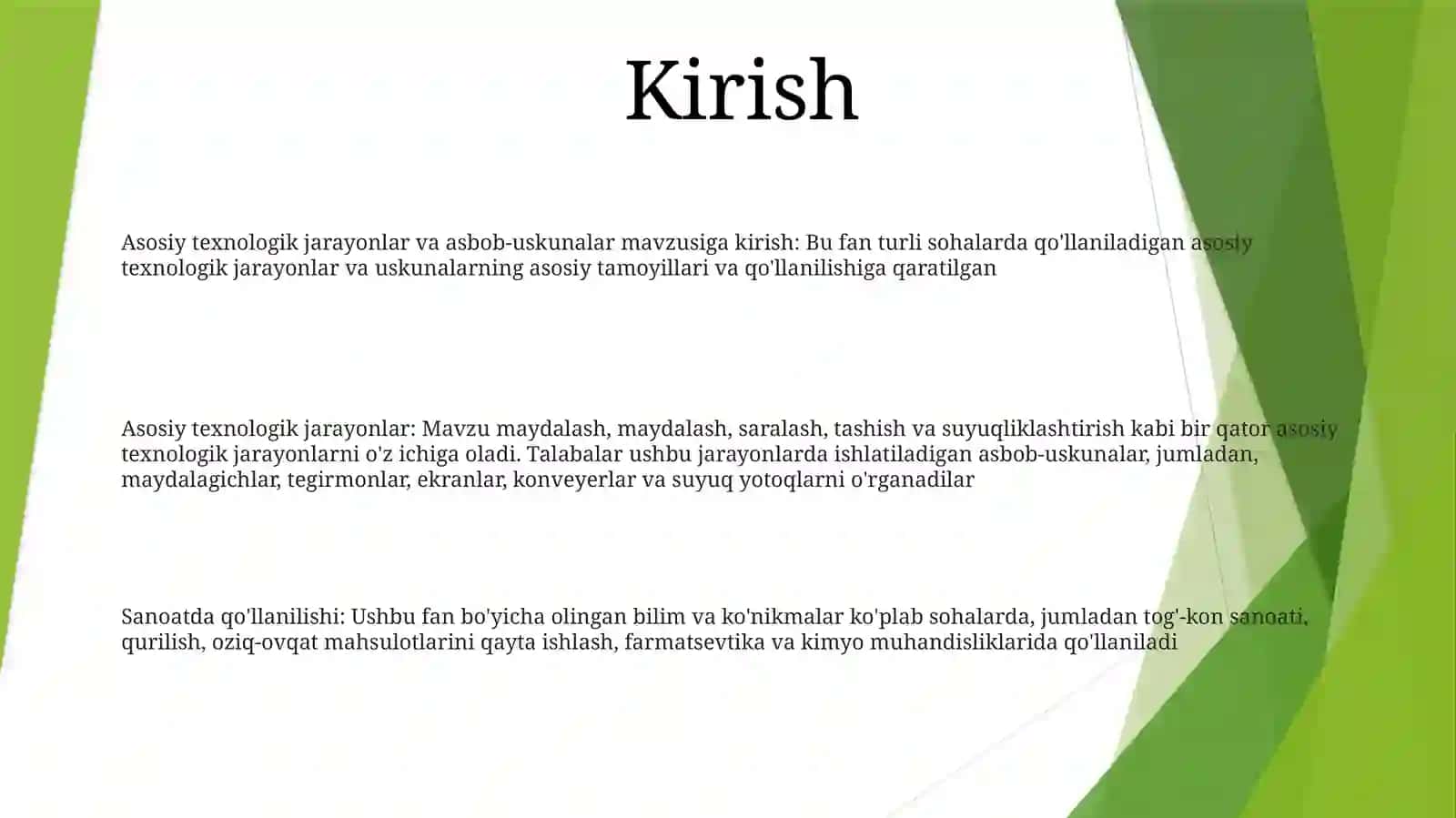 Asosiy Texnalogik Jarayonlar Va Qurilmalar Fanining Mazmuni 2