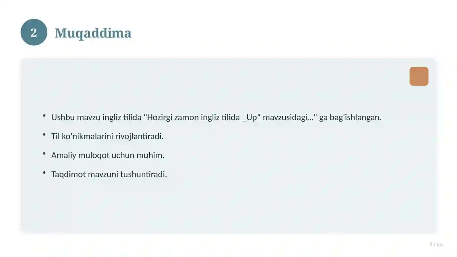 Hozirgi zamon ingliz tilida _Up” mavzusidagi Bitiruv malakaviy ishi 2