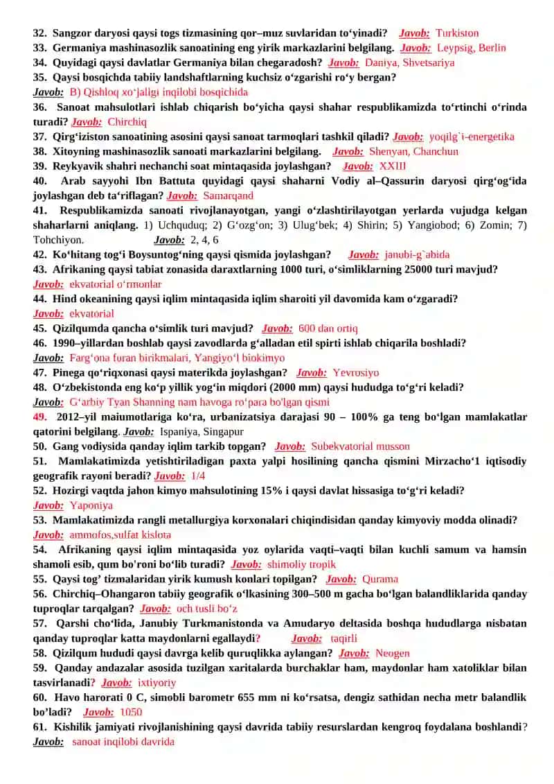 GEOGRAFIYA ONLAYN TEST 1–VARIANT 2