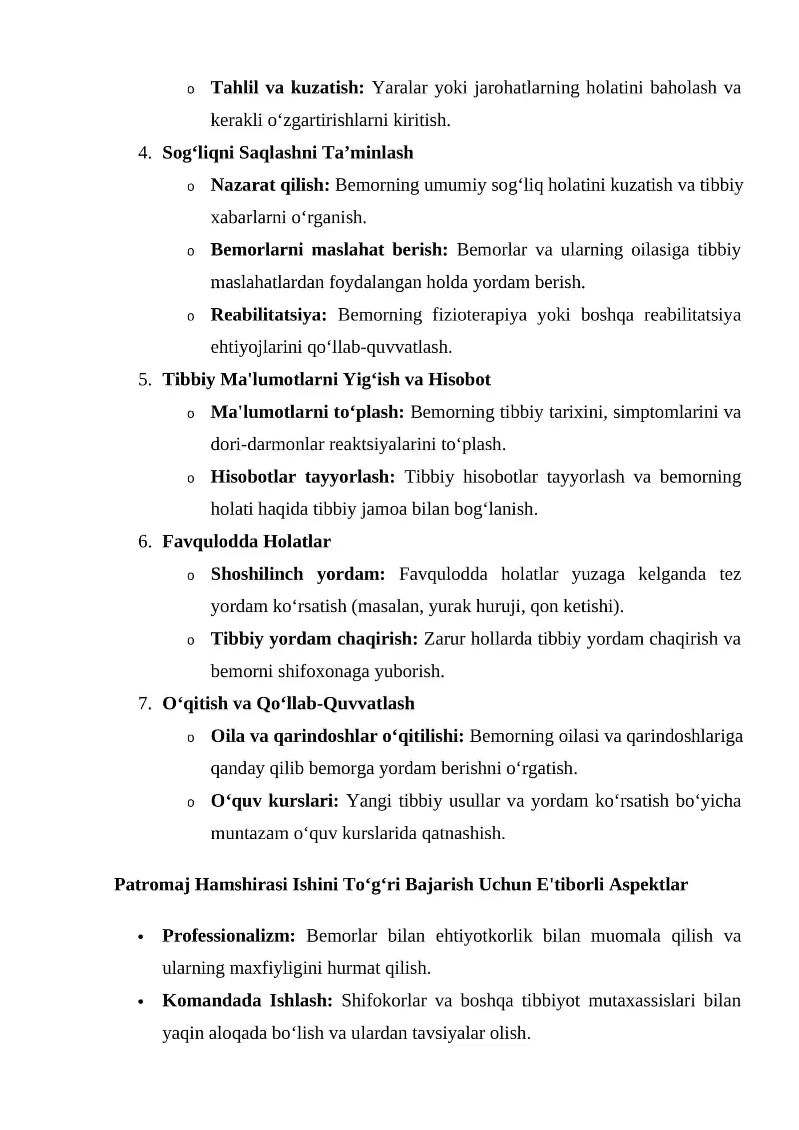 Patromaj Hamshirasi Vazifalari 2