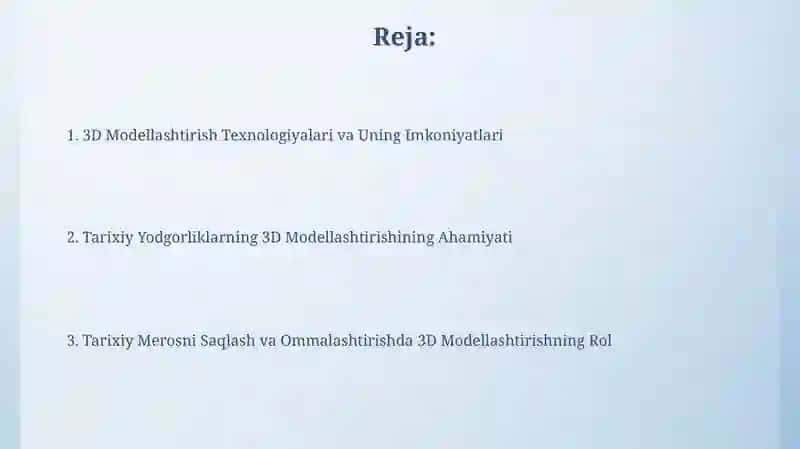 Tarixiy obidalarni 3D modillashtirishning ahamiyati 2