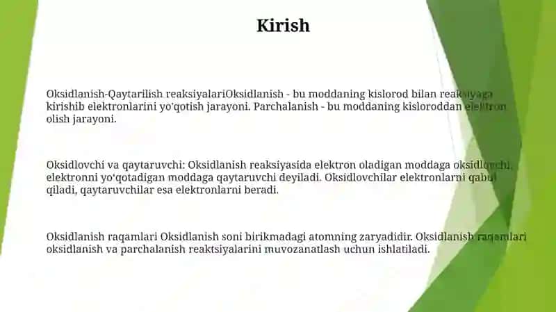 Oksidlanish -Qaytarilish Reaksiyalari 2