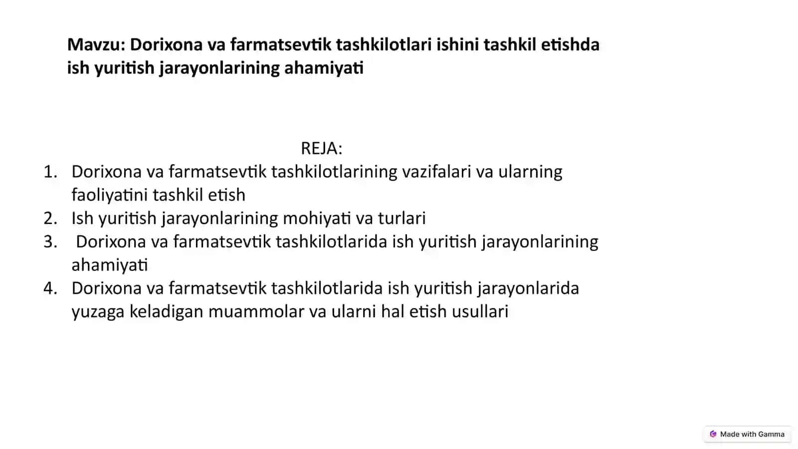 Farmatsevtika Ishini Tashkil Qilish 2