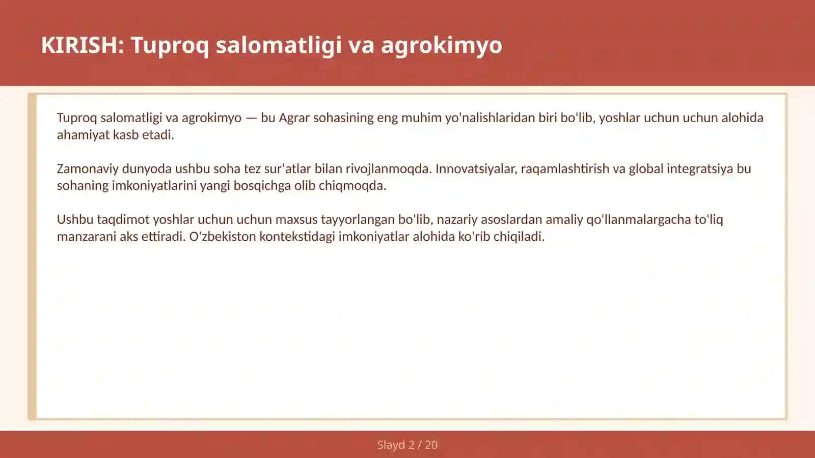 Tuproq salomatligi va agrokimyo 2