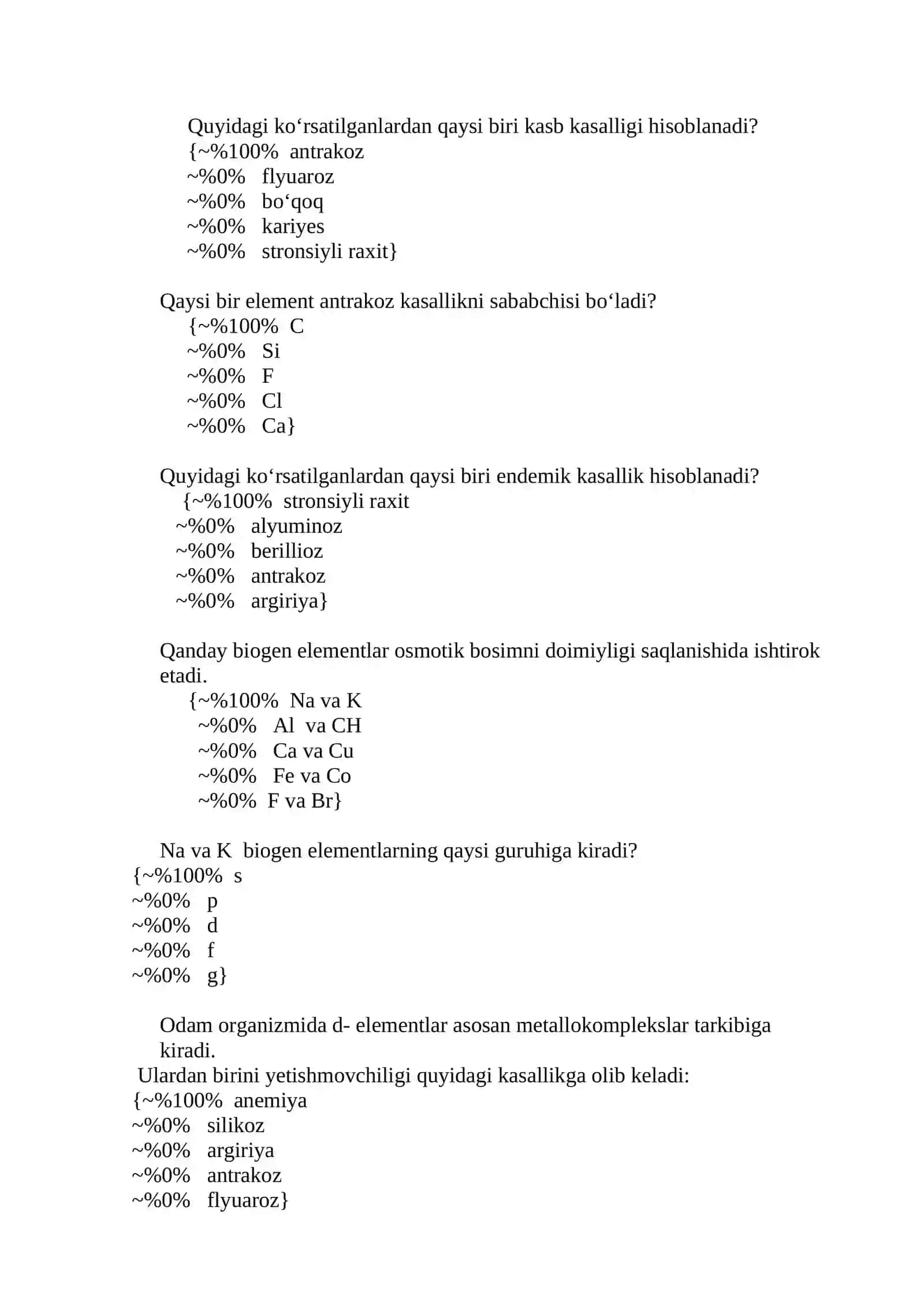 Yakuniy test tibbiy kimyo yangi 2