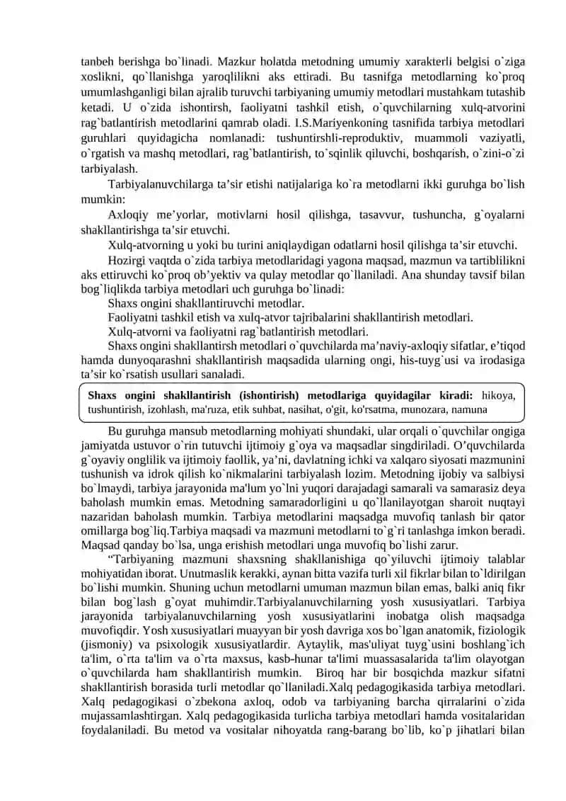 TARBIYA JARAYONINING SHAKLLARI VA METODLARI 2