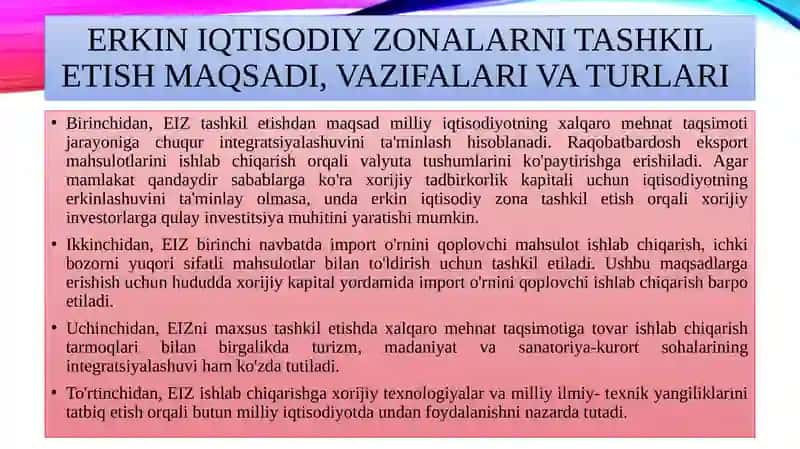 Erkiniqtisodiy zonalarni tashkilotish 2