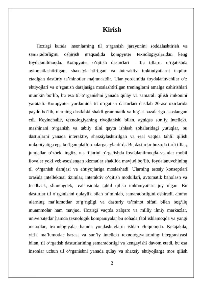 O’RGANILAYOTGAN TIL BO'YICHA MAVJUD KOMPYUTER O‘QITISH DASTURLARI 2