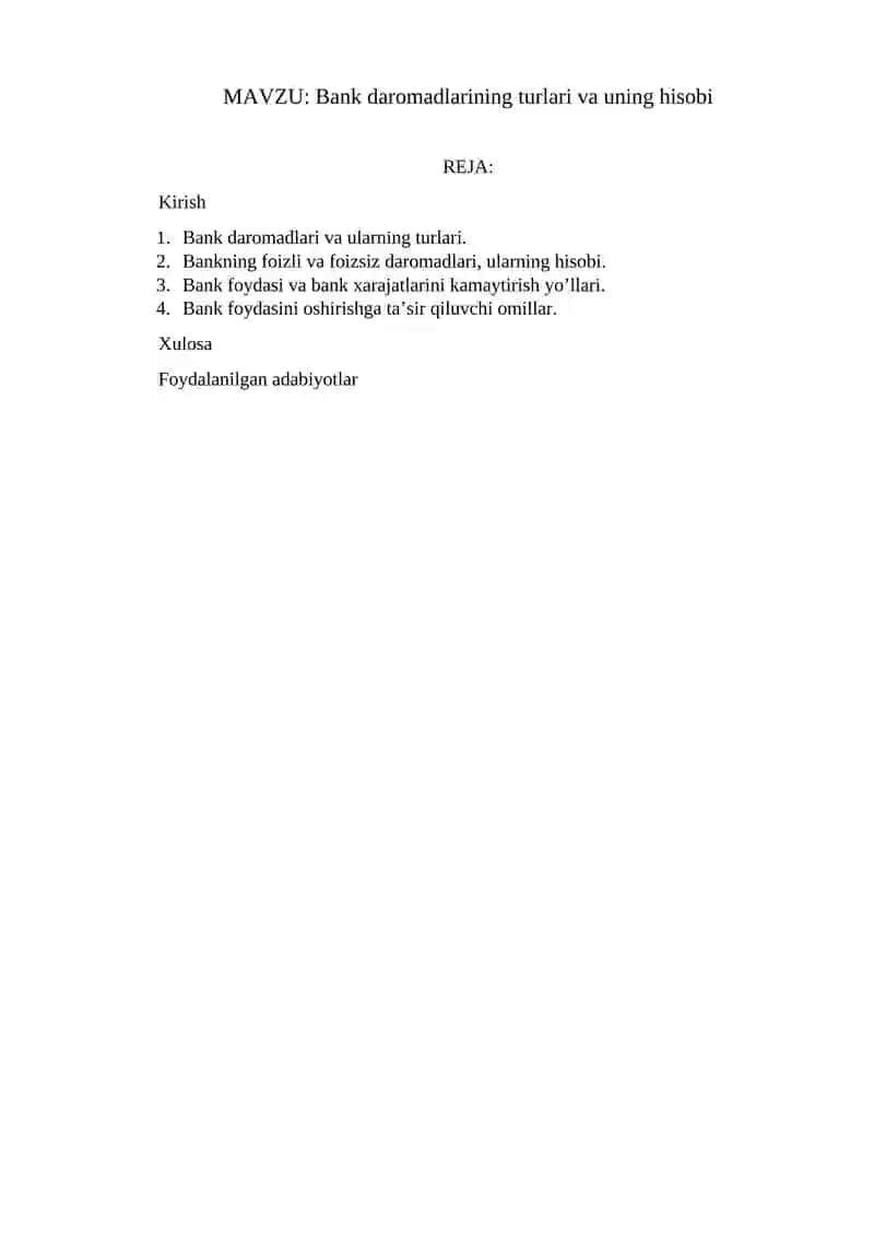 Bank daromadlarining turlari va uning hisobi 2
