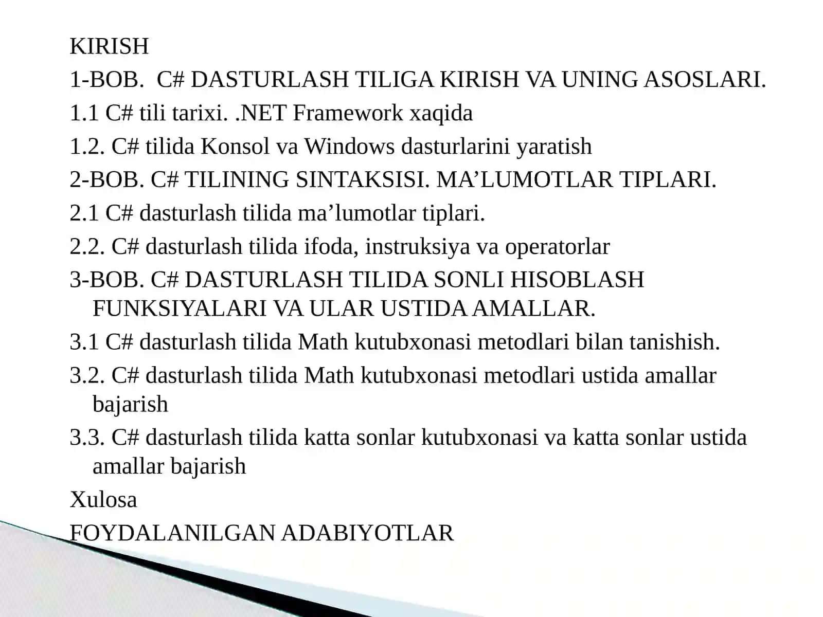 Dasturlashasoslaridan KURS ISHI: Kinoteatrtizimi. Bo’shjoylarnianiqlashvabiletsotish 2
