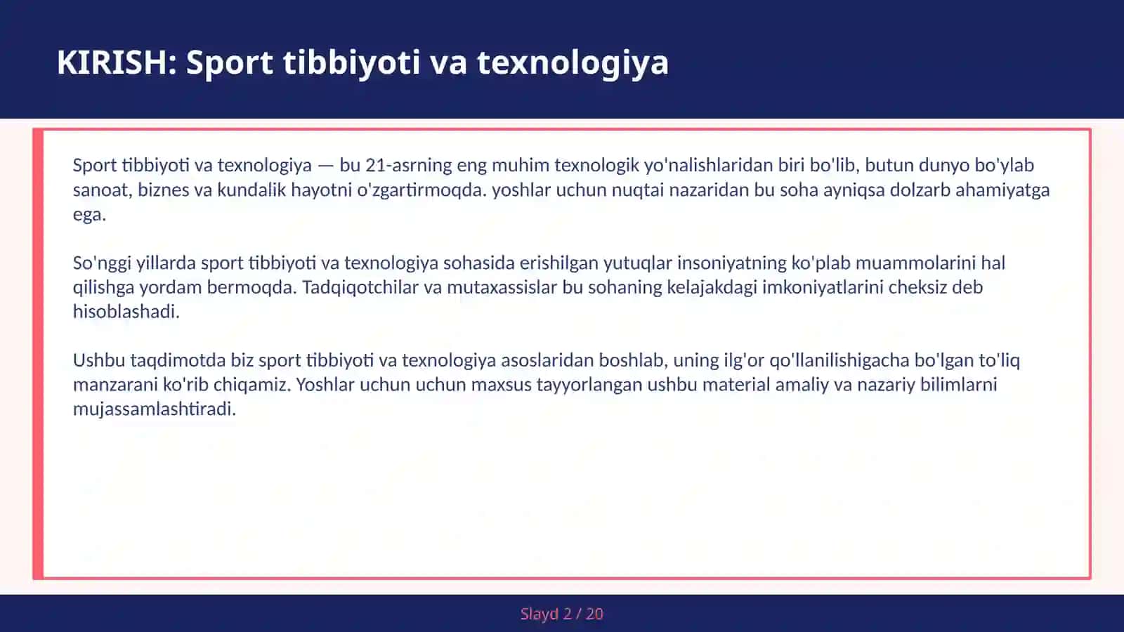 SPORT TIBBIYOTI VA TEXNOLOGIYA 2