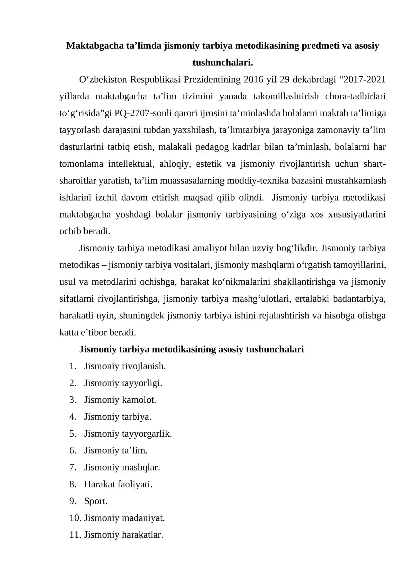 Maktabgacha ta'limda jismoniy tarbiya metodikasining asosiy tushunchalari 2