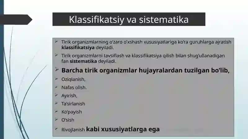 Tirik organizmlar klassifikatsiyasi 2