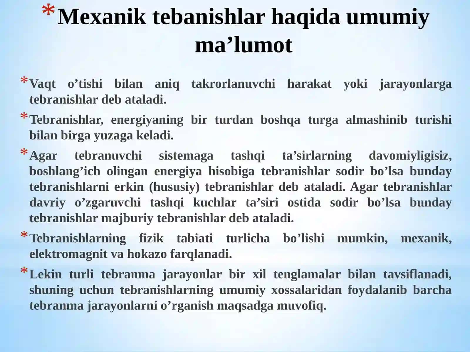 Garmonik osillyator sistemalari. Tebranma harakatlar 2
