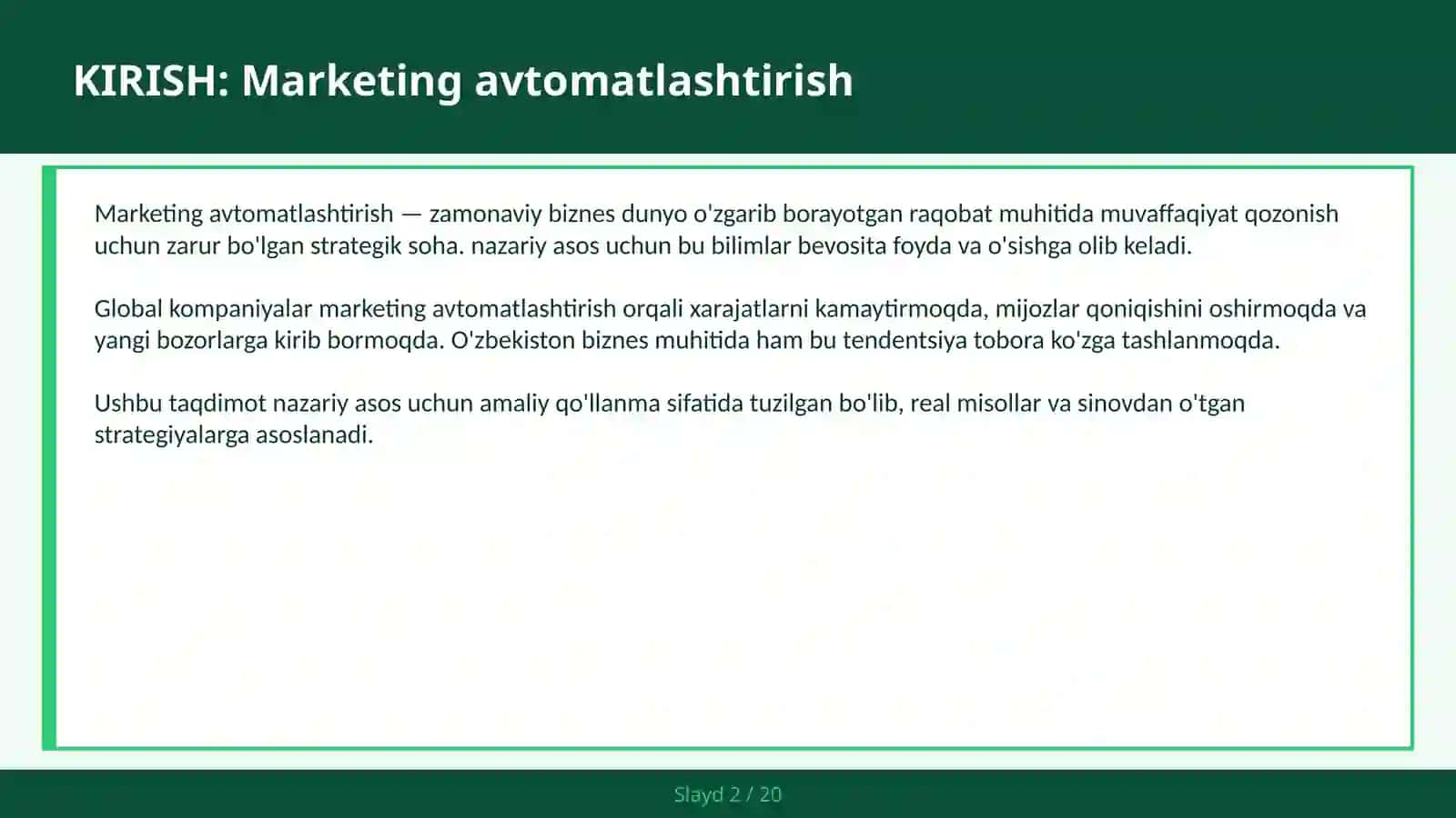 MARKETING AVTOMATLASHTIRISH 2